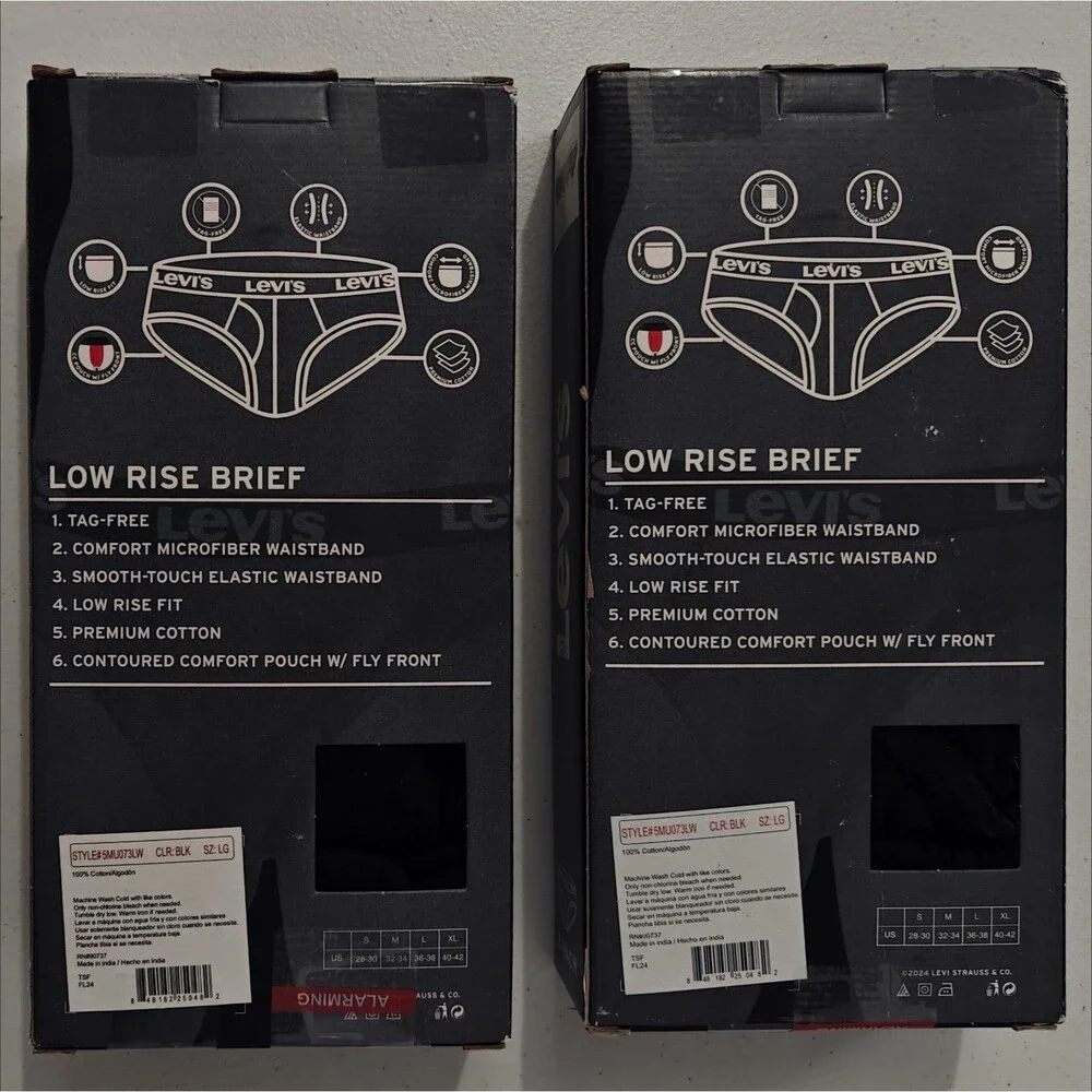 NEW Levi's Low Rise Briefs Cotton Underwear L Large 2 sets of 5-Pack Black NWT - Picture 5 of 7